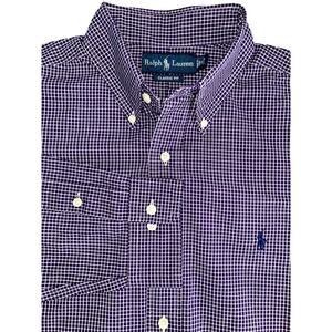 Ralph Lauren Classic Fit Vintage Y2K Purple Grid Plaid Shirt Men's 16 34/35